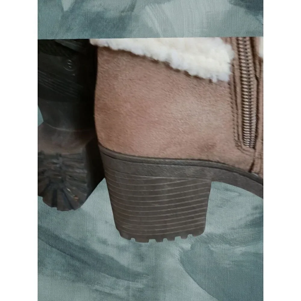 Olivia Miller Faux Sherpa Fur Lined Ankle Boots With Size 8 Brown Taupe Color